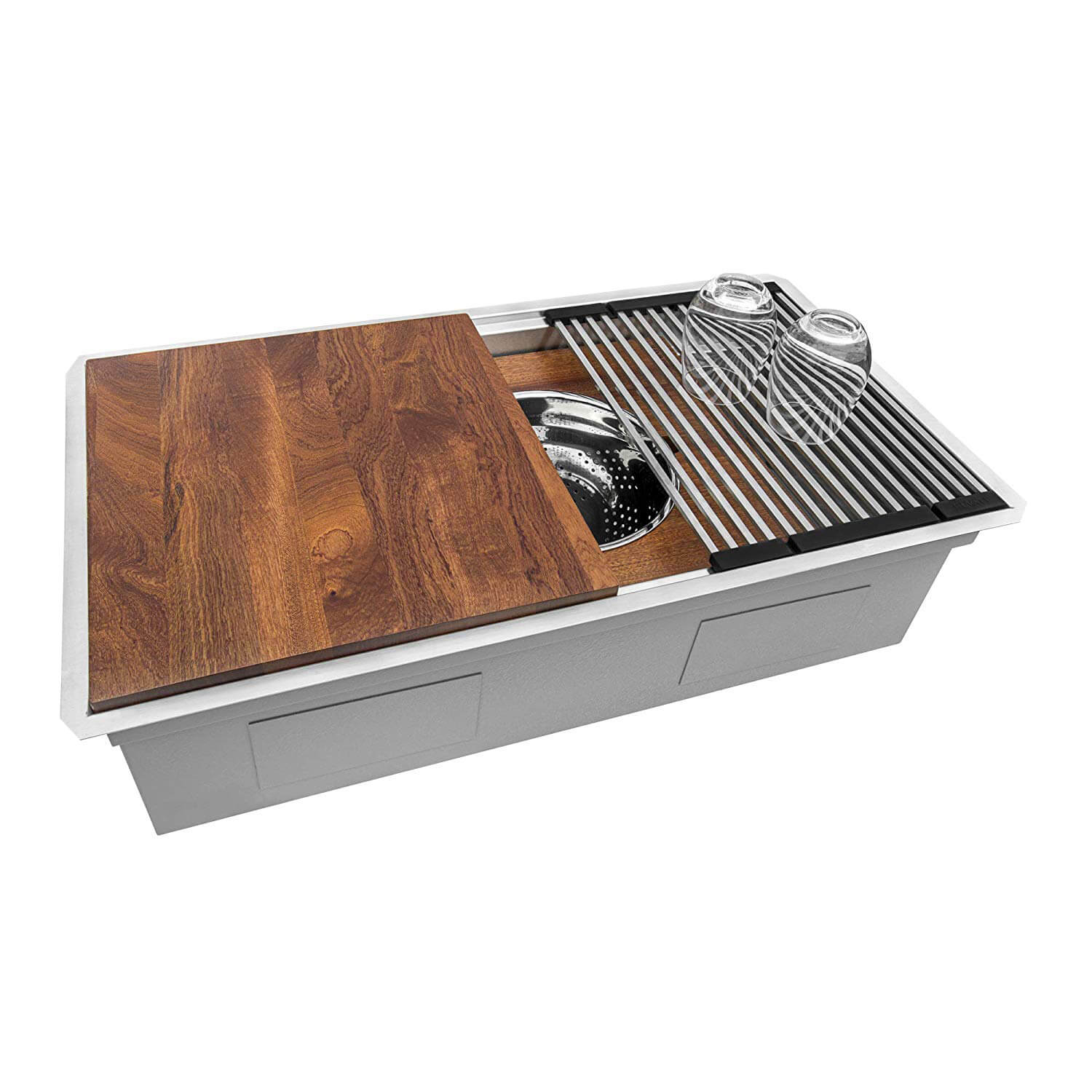 Alternative View of Ruvati Dual-Tier 33" Undermount Stainless Steel Workstation Kitchen Sink, 60/40 Low Divide Double Bowl, 16 Gauge, RVH8255