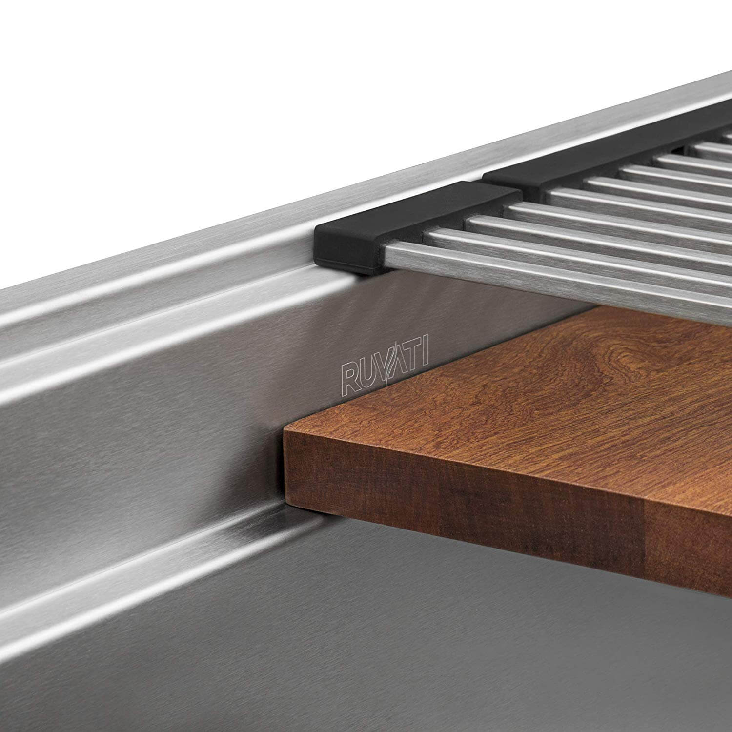 Alternative View of Ruvati Dual-Tier 33" Undermount Stainless Steel Workstation Kitchen Sink, 60/40 Low Divide Double Bowl, 16 Gauge, RVH8255