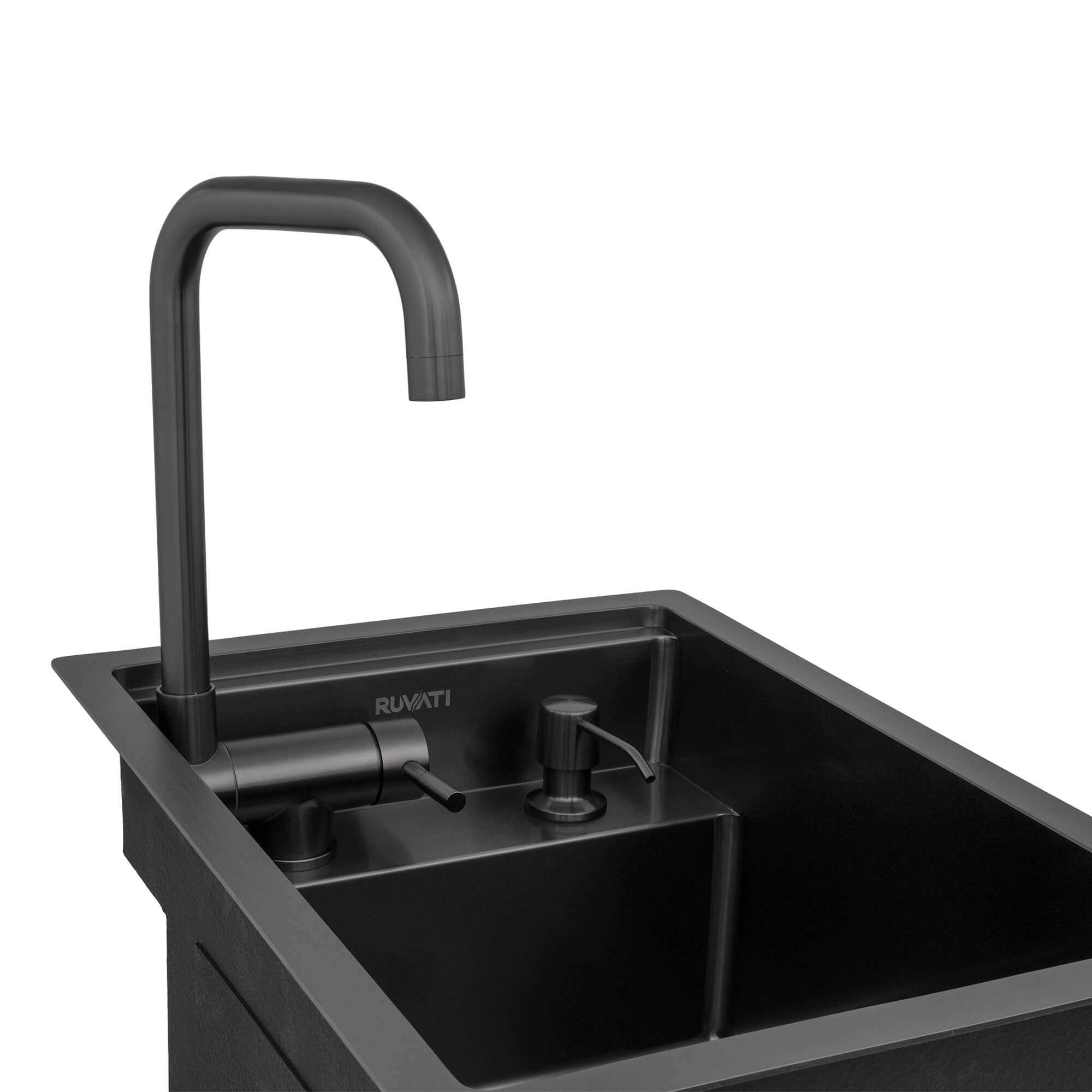 Alternative View of Ruvati Vienna 20 inch Gunmetal Black Stainless Steel RV Sink With Concealed Faucet and Soap DIspenser, 16, RVH8272BL