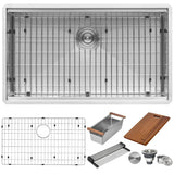 Ruvati Roma Pro 33-inch Workstation Ledge Rounded Corners Undermount 16 Gauge Kitchen Sink Single Bowl, Stainless Steel, 16, RVH8303