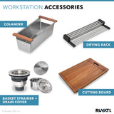 Ruvati Roma Pro 33-inch Workstation Ledge Rounded Corners Undermount 16 Gauge Kitchen Sink Single Bowl, Stainless Steel, 16, RVH8303