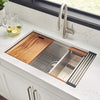 Ruvati Roma Pro 33-inch Workstation Ledge Rounded Corners Undermount 16 Gauge Kitchen Sink Single Bowl, Stainless Steel, 16, RVH8303