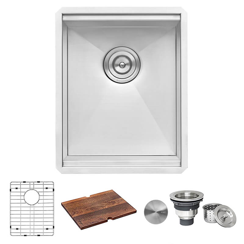 Alternative View of Ruvati Roma 15" Undermount Rectangle Stainless Steel Workstation Bar/Prep Sink, 16 Gauge, RVH8304
