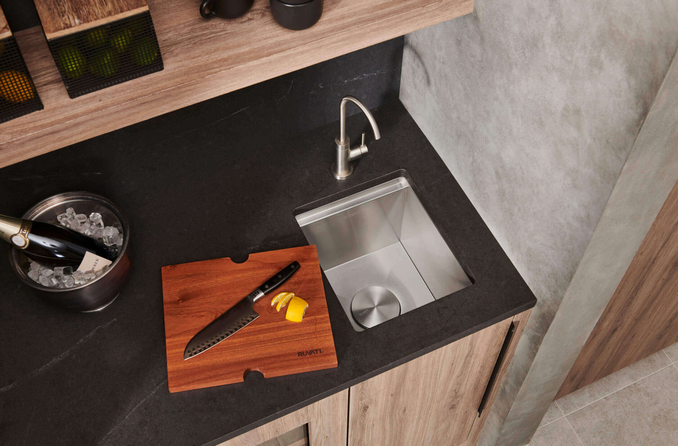 Alternative View of Ruvati Roma 13" Undermount Rectangle Stainless Steel Workstation Bar/Prep Sink, 16 Gauge, RVH8316