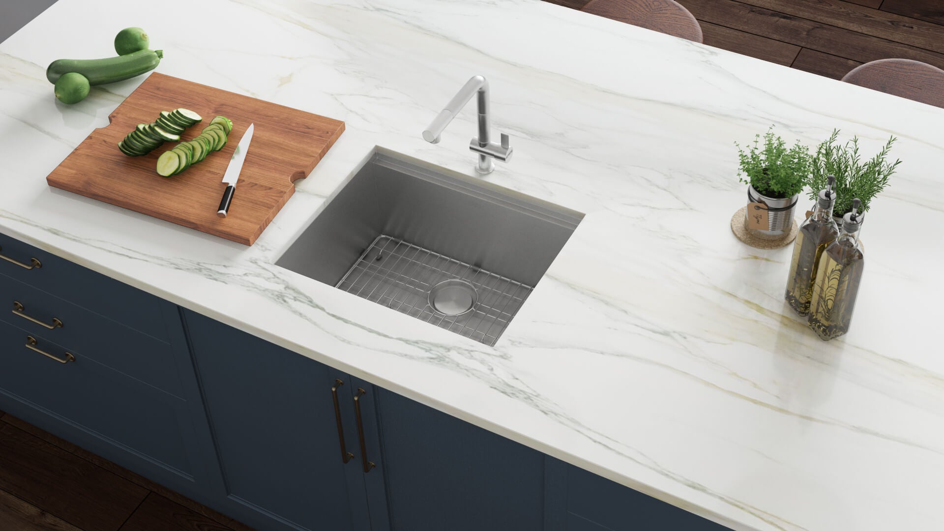 Alternative View of Ruvati Roma 23" Undermount Rectangle Stainless Steel Workstation Bar/Prep Sink, 16 Gauge, RVH8308