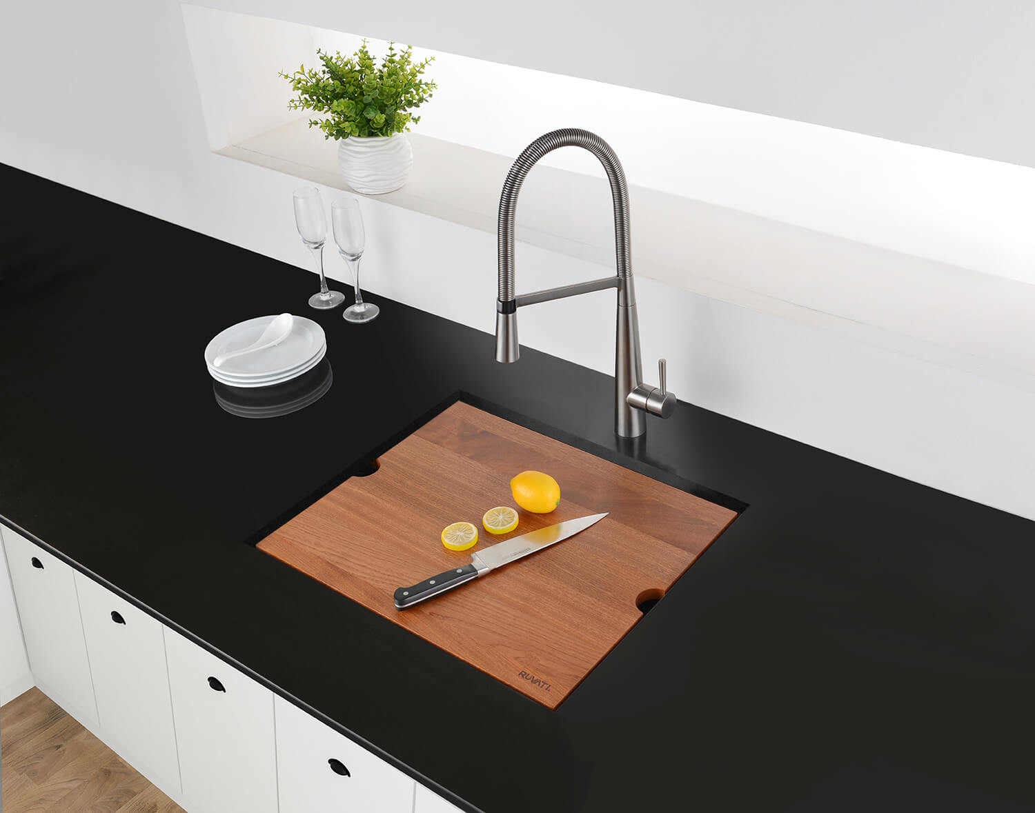 Alternative View of Ruvati Roma 23" Undermount Rectangle Stainless Steel Workstation Bar/Prep Sink, 16 Gauge, RVH8308