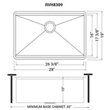 Dimensions for Ruvati Roma 28" Undermount Stainless Steel Workstation Kitchen Sink, 16 Gauge, RVH8309