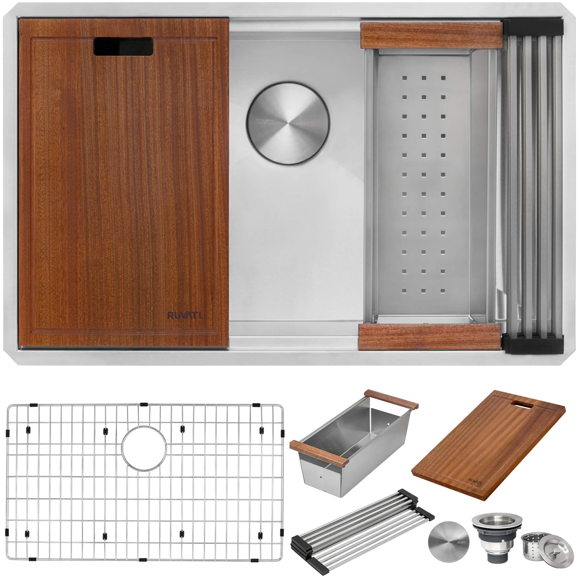 Alternative View of Ruvati Roma 30" Undermount Stainless Steel Workstation Kitchen Sink, 16 Gauge, RVH8310