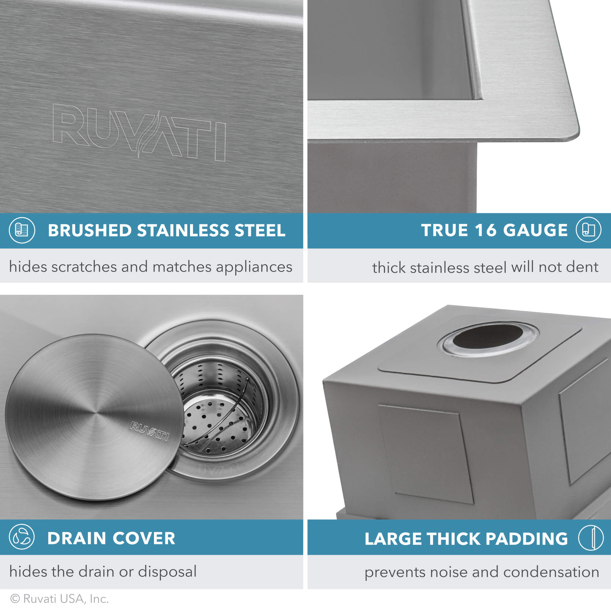 Alternative View of Ruvati Roma 13" Undermount Rectangle Stainless Steel Workstation Bar/Prep Sink, 16 Gauge, RVH8316