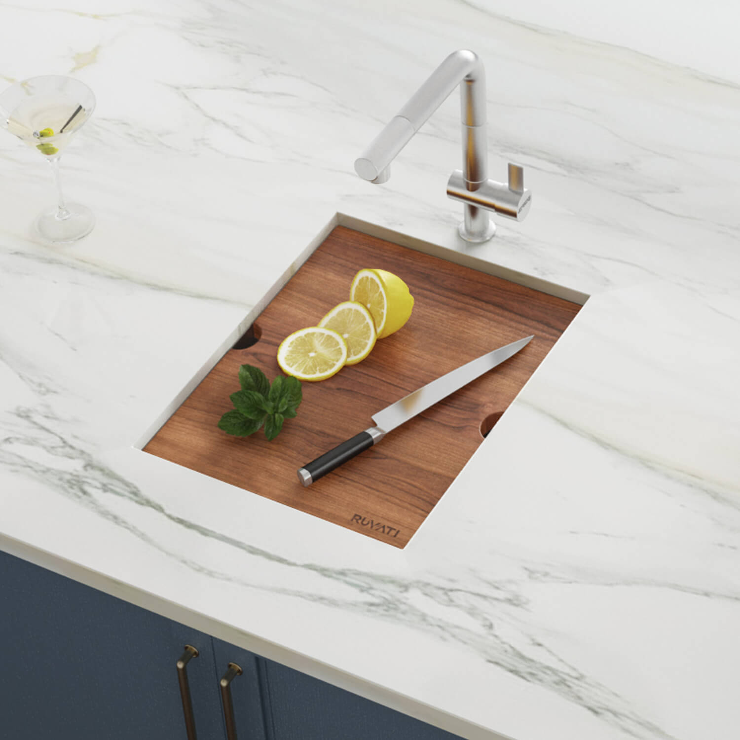 Alternative View of Ruvati Roma 13" Undermount Rectangle Stainless Steel Workstation Bar/Prep Sink, 16 Gauge, RVH8316