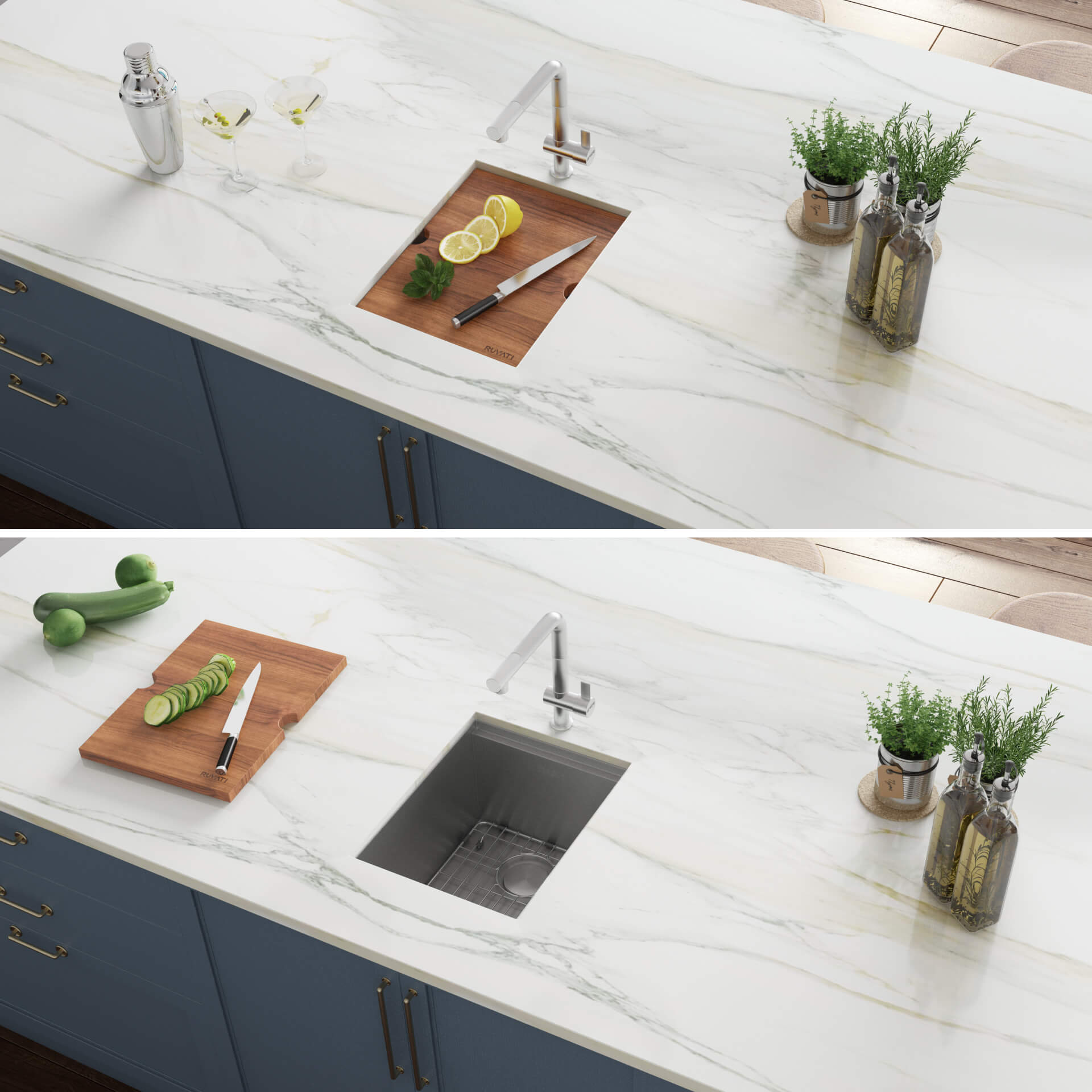 Alternative View of Ruvati Roma 13" Undermount Rectangle Stainless Steel Workstation Bar/Prep Sink, 16 Gauge, RVH8316