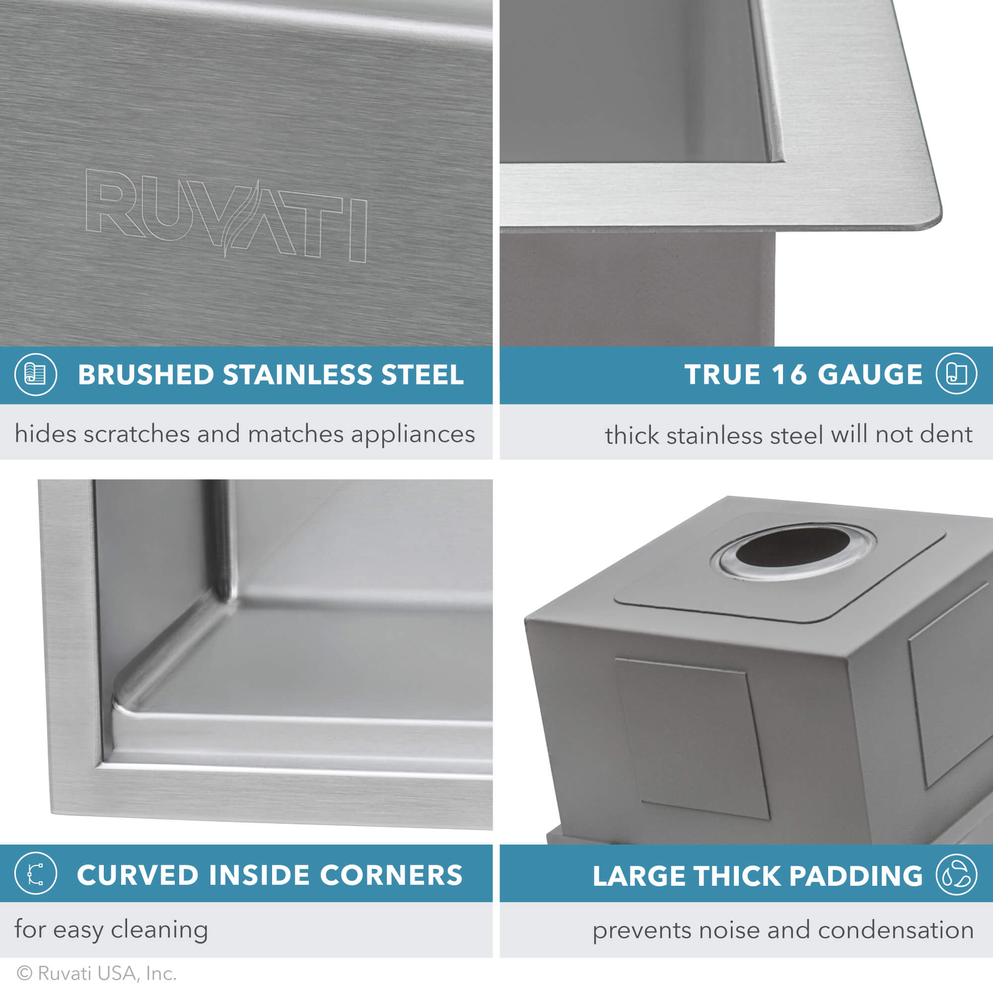 Alternative View of Ruvati Roma Pro 30" Undermount Stainless Steel Workstation Kitchen Sink, 16 Gauge, Rounded Corners, RVH8320