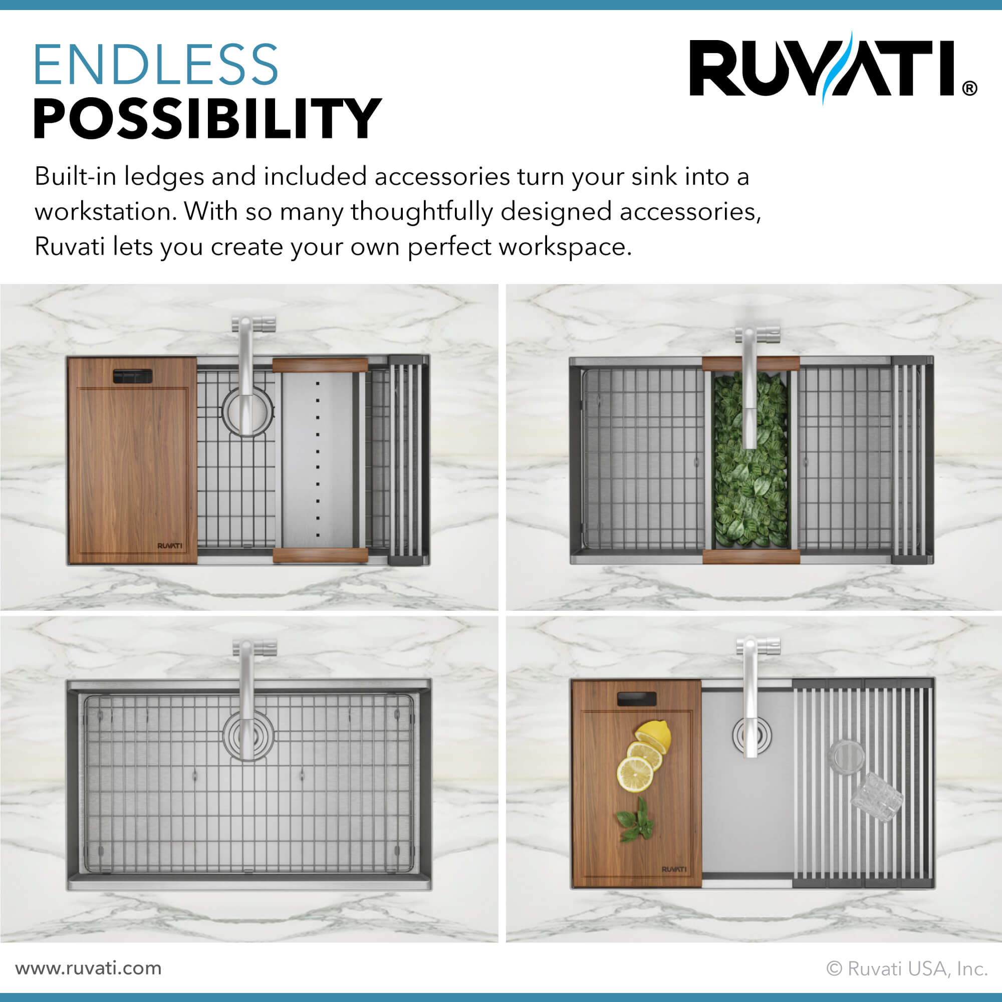 Alternative View of Ruvati Roma Pro 30" Undermount Stainless Steel Workstation Kitchen Sink, 16 Gauge, Rounded Corners, RVH8320