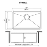 Dimensions for Ruvati Roma Pro 30" Undermount Stainless Steel Workstation Kitchen Sink, 16 Gauge, Rounded Corners, RVH8320