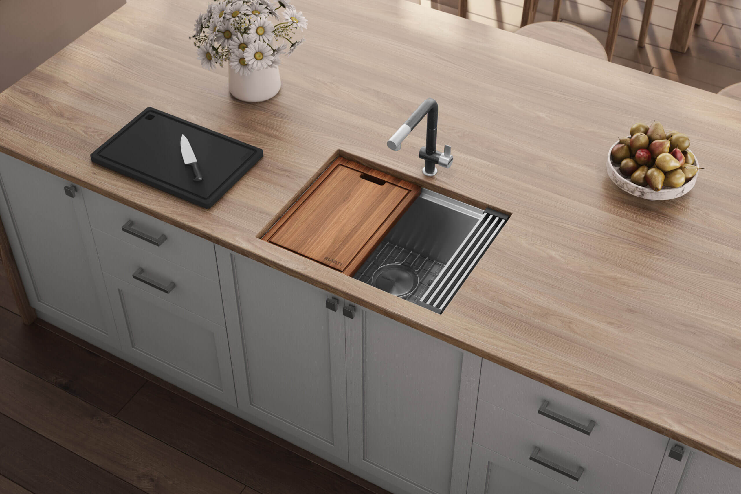 Alternative View of Ruvati Roma Pro 24" Undermount Stainless Steel Workstation Kitchen Sink, 16 Gauge, Rounded Corners, RVH8324