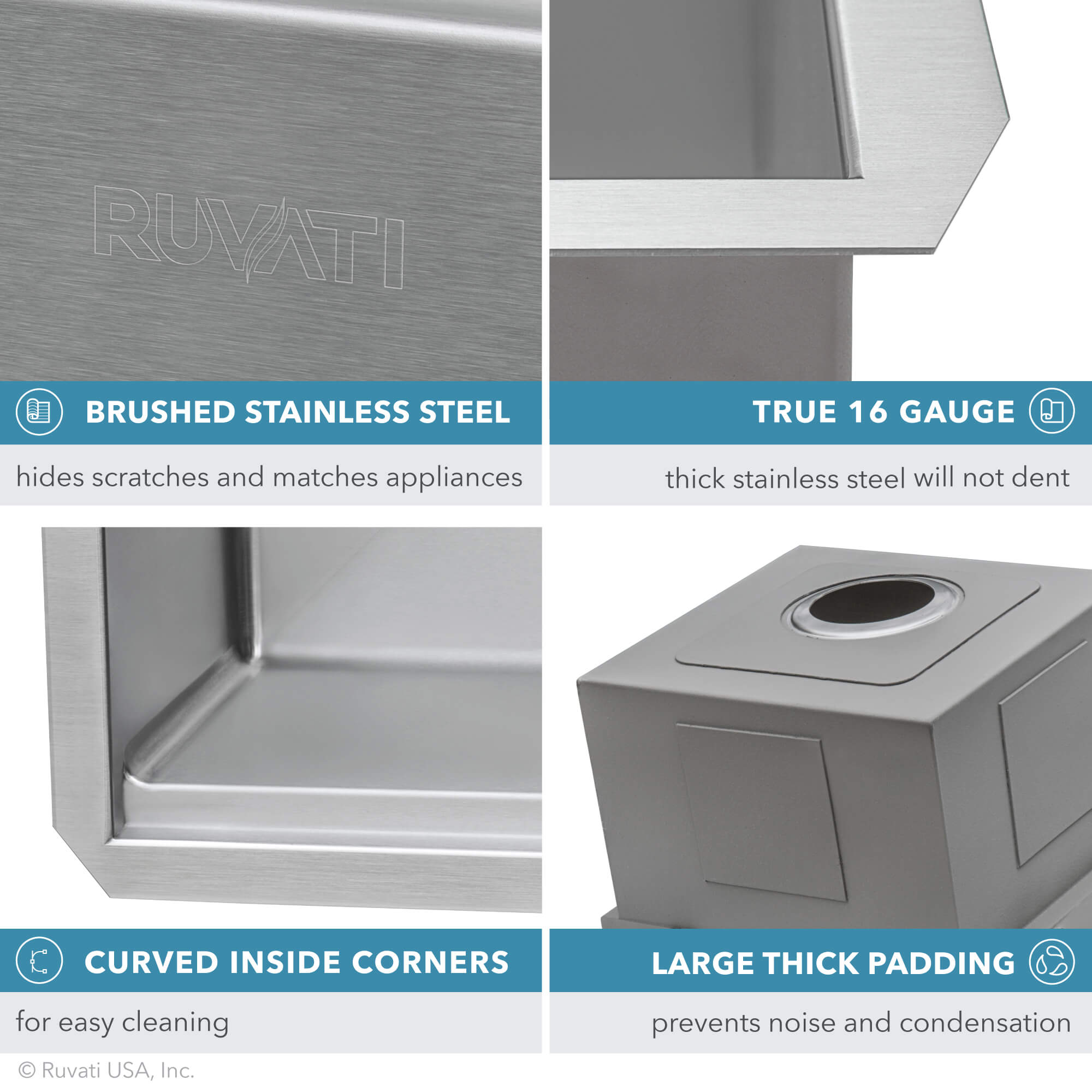 Alternative View of Ruvati Roma Pro 27" Undermount Stainless Steel Workstation Kitchen Sink, 16 Gauge, Rounded Corners, RVH8327