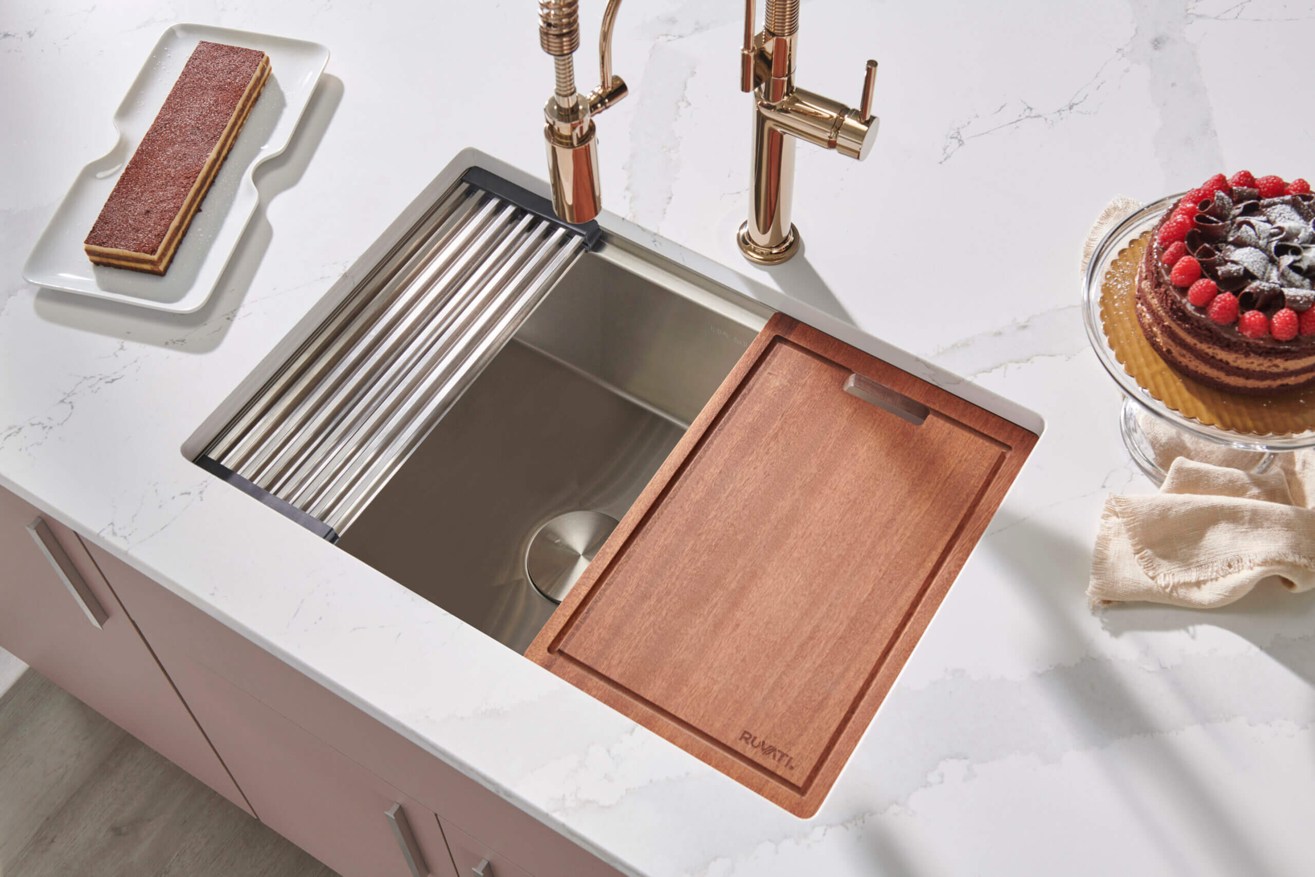 Main Image of Ruvati Roma Pro 27" Undermount Stainless Steel Workstation Kitchen Sink, 16 Gauge, Rounded Corners, RVH8327