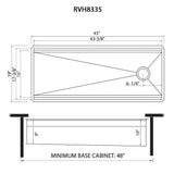 Dimensions for Ruvati Dual-Tier Nova 45" Undermount Stainless Steel Workstation Kitchen Sink, 16 Gauge, RVH8335