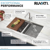Alternative View of Ruvati Roma 30" Undermount Stainless Steel Workstation Kitchen Sink, 50/50 Double Bowl, 16 Gauge, RVH8345