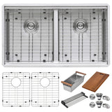 Alternative View of Ruvati Roma Pro 33" Undermount Stainless Steel Workstation Kitchen Sink, 50/50 Double Bowl, 16 Gauge, Rounded Corners, RVH8351