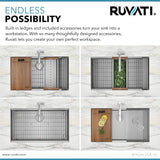 Alternative View of Ruvati Roma Pro 33" Undermount Stainless Steel Workstation Kitchen Sink, 50/50 Double Bowl, 16 Gauge, Rounded Corners, RVH8351