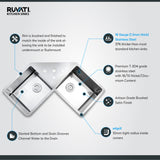 Alternative View of Ruvati Gravena 43" Undermount Corner Stainless Steel Kitchen Sink, 50/50 Double Bowl, 16 Gauge, RVH8400