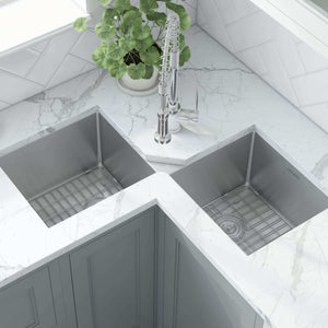 Alternate Image for Ruvati Gravena 43" Undermount Corner Stainless Steel Kitchen Sink, 50/50 Double Bowl, 16 Gauge, RVH8400
