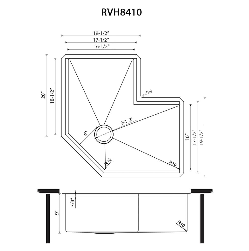 Ruvati Roma Pro 32" Corner Stainless Steel Workstation Kitchen Sink, RVH8410ST Product Image
