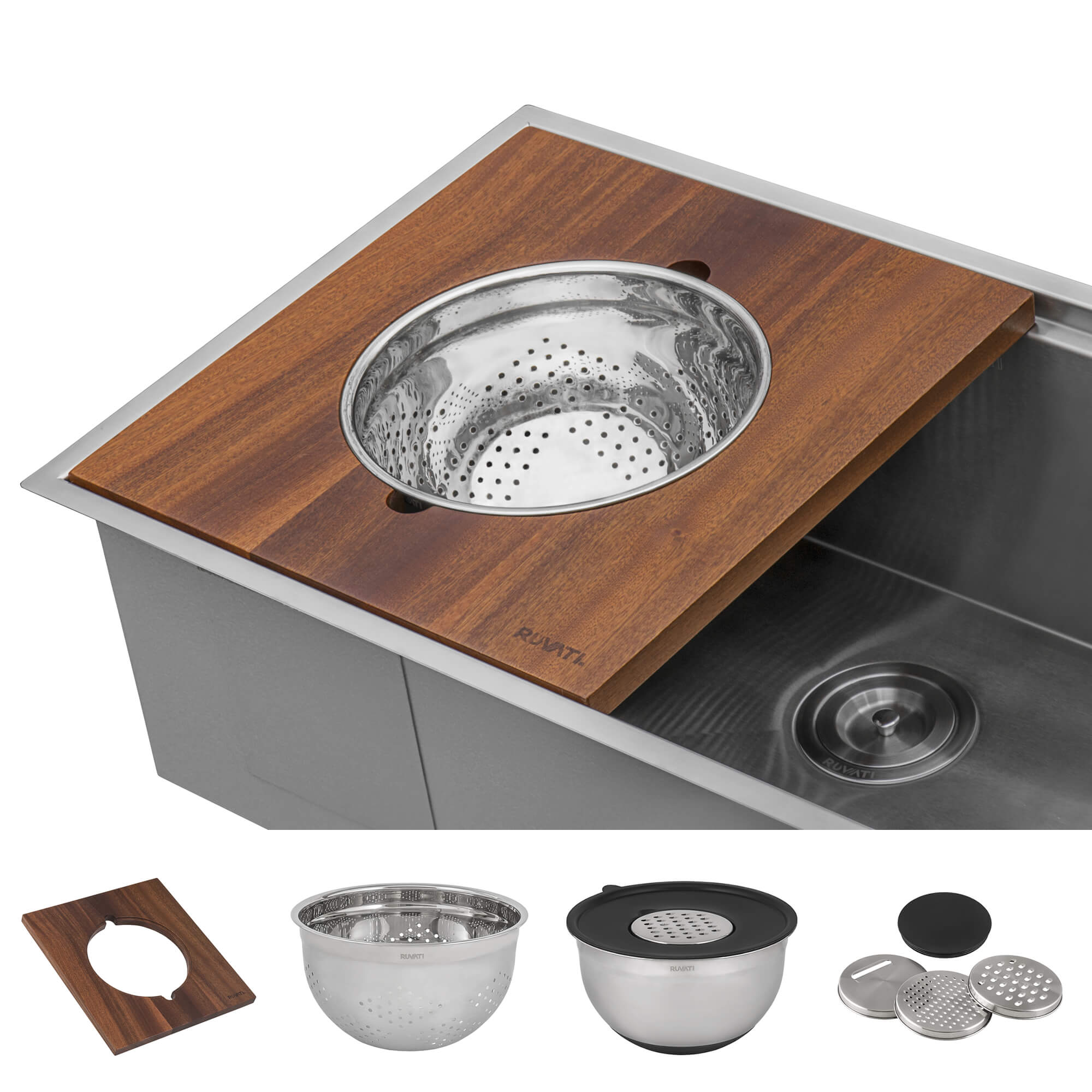 Alternative View of Ruvati Dual-Tier 33" Drop-in Topmount Stainless Steel Workstation Kitchen Sink, 16 Gauge, RVH8424
