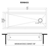 Dimensions for Ruvati Dual-Tier 45" Drop-in Topmount Stainless Steel Workstation Kitchen Sink, 16 Gauge, RVH8433