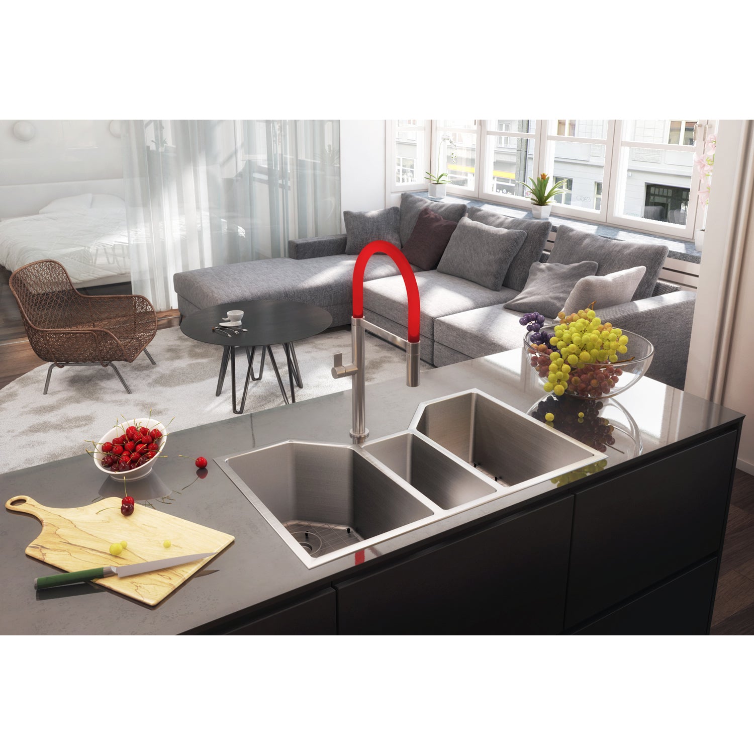 Alternative View of Ruvati Gravena 35" Undermount Stainless Steel Kitchen Sink, 40/20/40 Triple Bowl, 16 Gauge, RVH8500