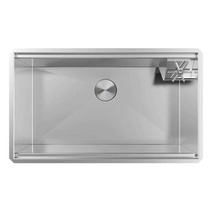 Alternate Image for Ruvati Ibiza 32-inch Glass Rinser and Sink Combo Workstation Ledge Undermount 16 Gauge Stainless Steel Kitchen Sink Single Bowl, 16, RVH8512