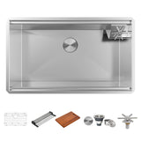 Ruvati Ibiza 32-inch Glass Rinser and Sink Combo Workstation Ledge Undermount 16 Gauge Stainless Steel Kitchen Sink Single Bowl, 16, RVH8512