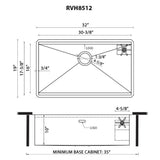 Ruvati Ibiza 32-inch Glass Rinser and Sink Combo Workstation Ledge Undermount 16 Gauge Stainless Steel Kitchen Sink Single Bowl, 16, RVH8512