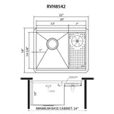 Dimensions for Ruvati Glass Rinser and Sink Combo 22 inch Workstation for Wet Bar Bottle Washer Undermount, RVH8542ST