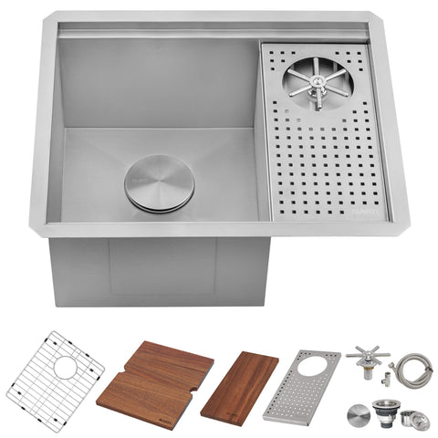 Main Image of Ruvati Glass Rinser and Sink Combo 22 inch Workstation for Wet Bar Bottle Washer Undermount, RVH8542ST