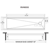 Dimensions for Ruvati Dual-Tier 57" Undermount Stainless Steel Workstation Kitchen Sink, 16 Gauge, RVH8555