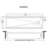 Dimensions Image for Ruvati Dual-Tier 57" Undermount Stainless Steel Workstation Kitchen Sink, 16 Gauge, RVH8555