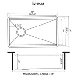 Dimensions for Ruvati Veniso Nova 30" Slope Bottom Offset Drain Undermount Stainless Steel Workstation Kitchen Sink, 16 Gauge, RVH8584