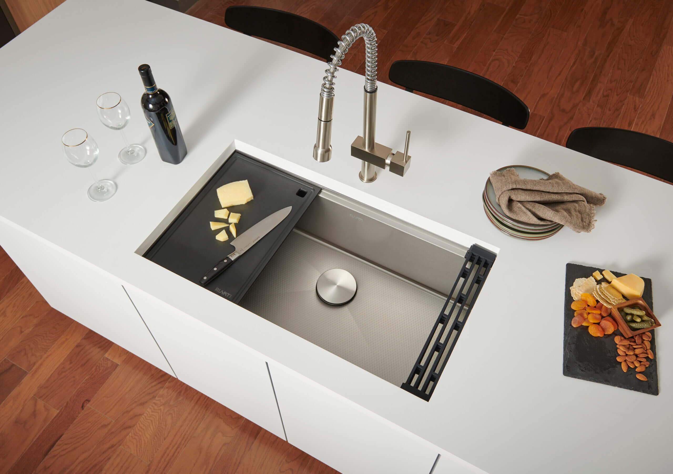 Alternative View of Ruvati Roma Hex Hex Bottom 30-inch Workstation Scratch Resistant Embossed Texture Kitchen Sink Stainless Steel, 16, RVH8630