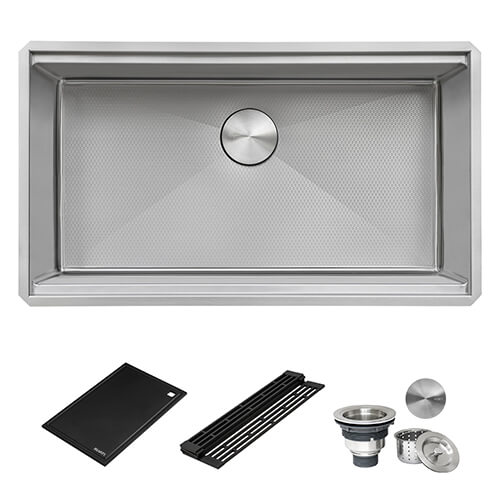 Alternative View of Ruvati Roma Hex Hex Bottom 33-inch Workstation Scratch Resistant Embossed Texture Kitchen Sink Stainless Steel, 16, RVH8633