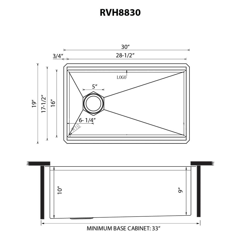 Ruvati Roma Hex 30" Undermount Stainless Steel Workstation Kitchen Sink, RVH8830 Product Image