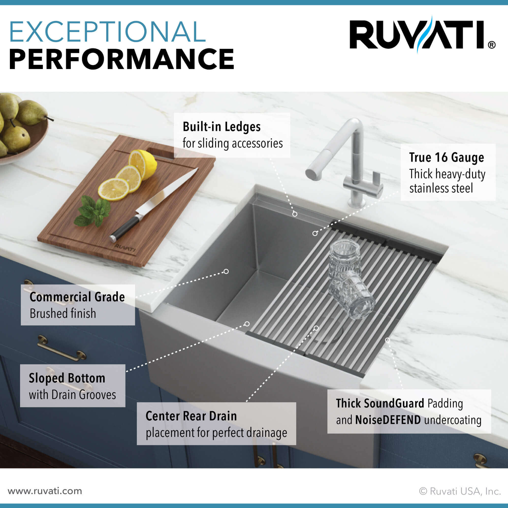 Alternative View of Ruvati Verona 24" Stainless Steel Workstation Apron-front Farmhouse Sink, 16 Gauge, RVH9020