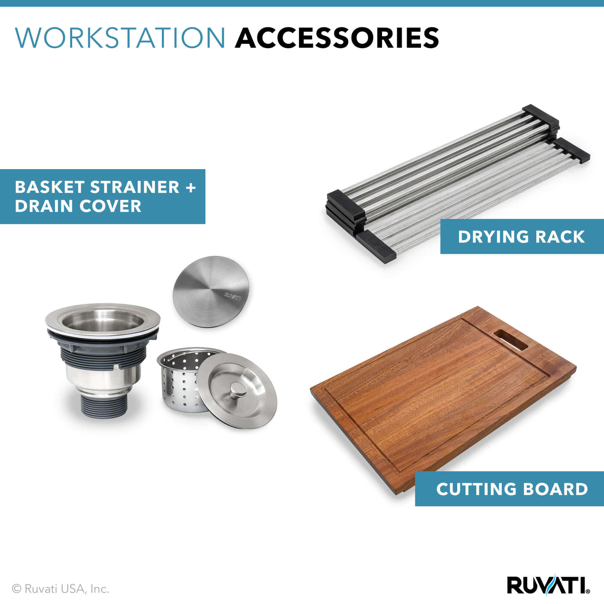 Alternative View of Ruvati Verona 24" Stainless Steel Workstation Apron-front Farmhouse Sink, 16 Gauge, RVH9020