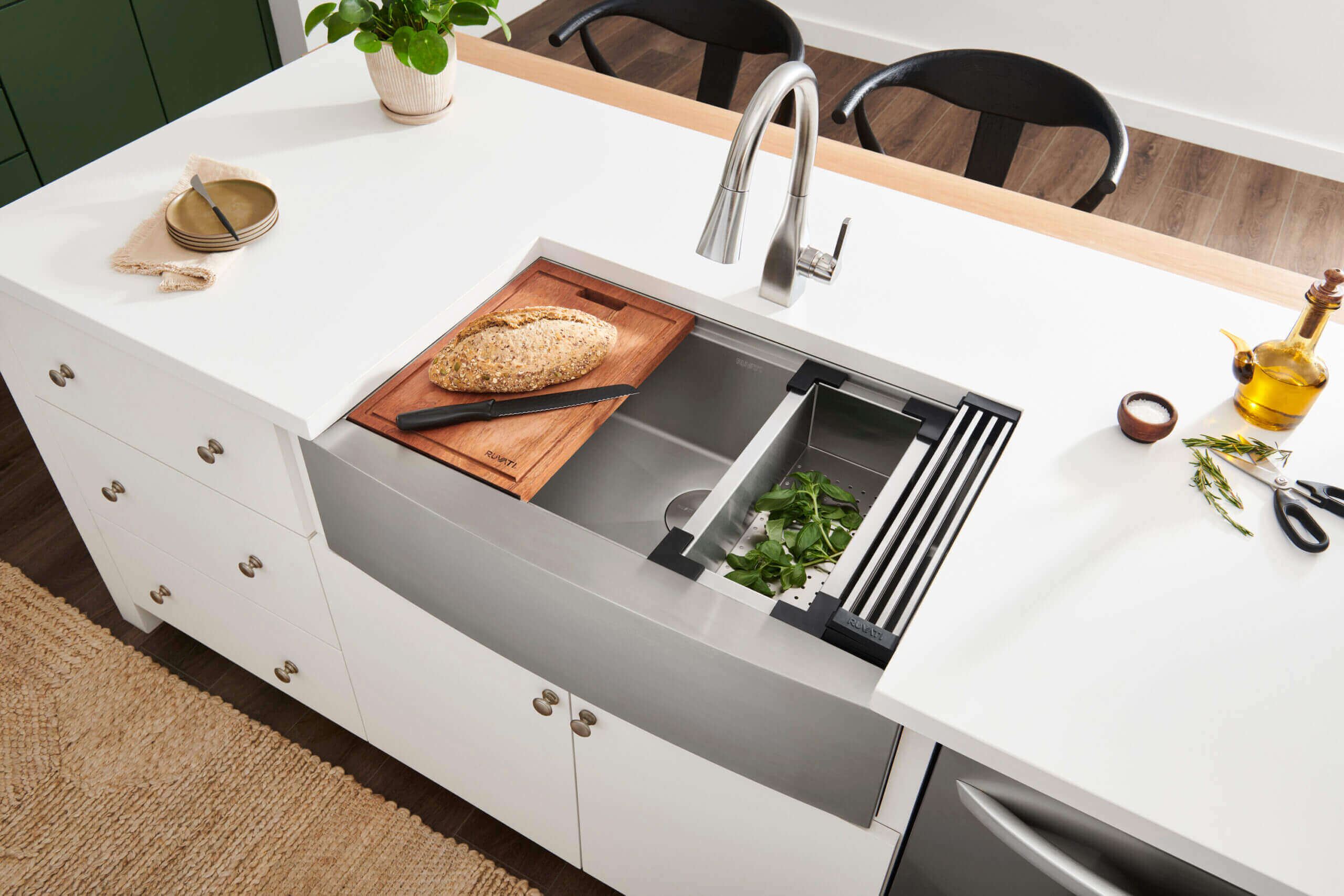 Alternative View of Ruvati Verona 36" Stainless Steel Workstation Apron-front Farmhouse Sink, 16 Gauge, RVH9300