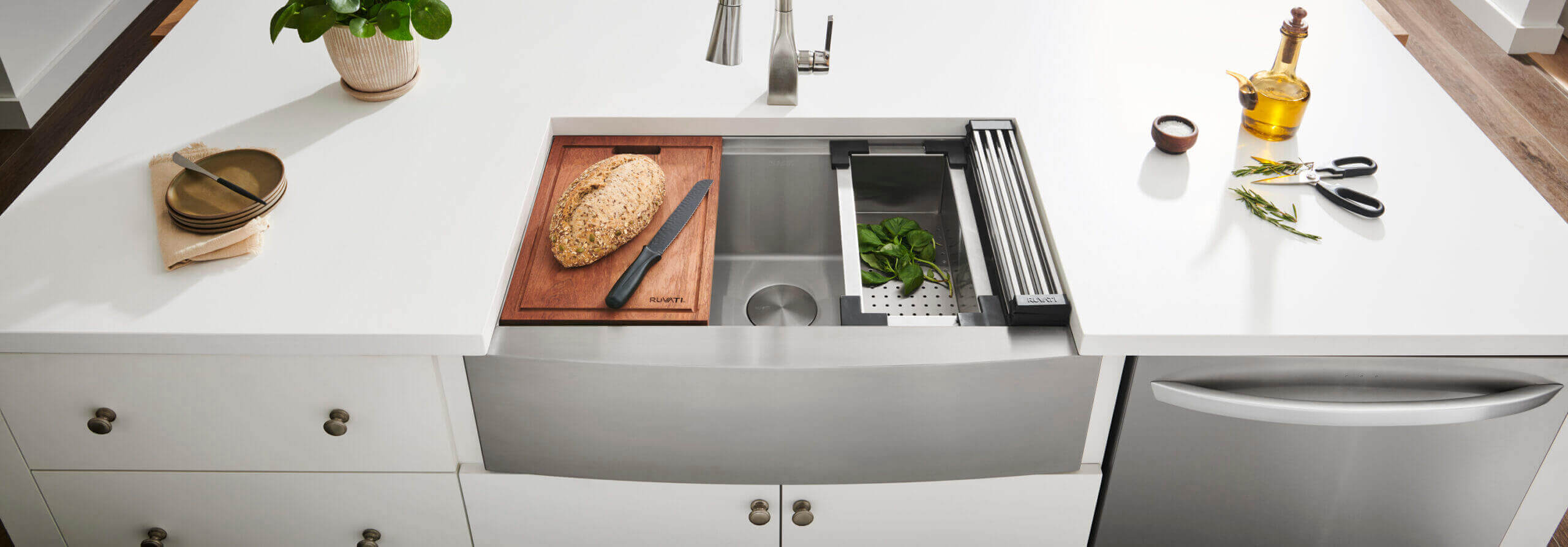 Alternative View of Ruvati Verona 36" Stainless Steel Workstation Apron-front Farmhouse Sink, 16 Gauge, RVH9300