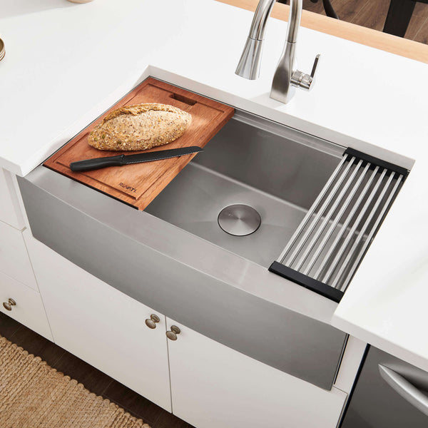 Main Image of Ruvati Verona 30" Stainless Steel Workstation Apron-front Farmhouse Sink, 16 Gauge, RVH9100