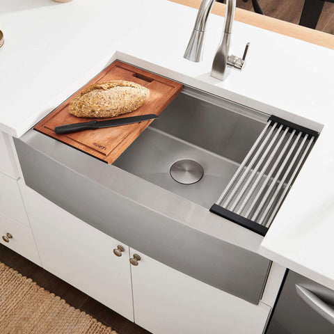 Main Image of Ruvati Verona 30" Stainless Steel Workstation Apron-front Farmhouse Sink, 16 Gauge, RVH9100