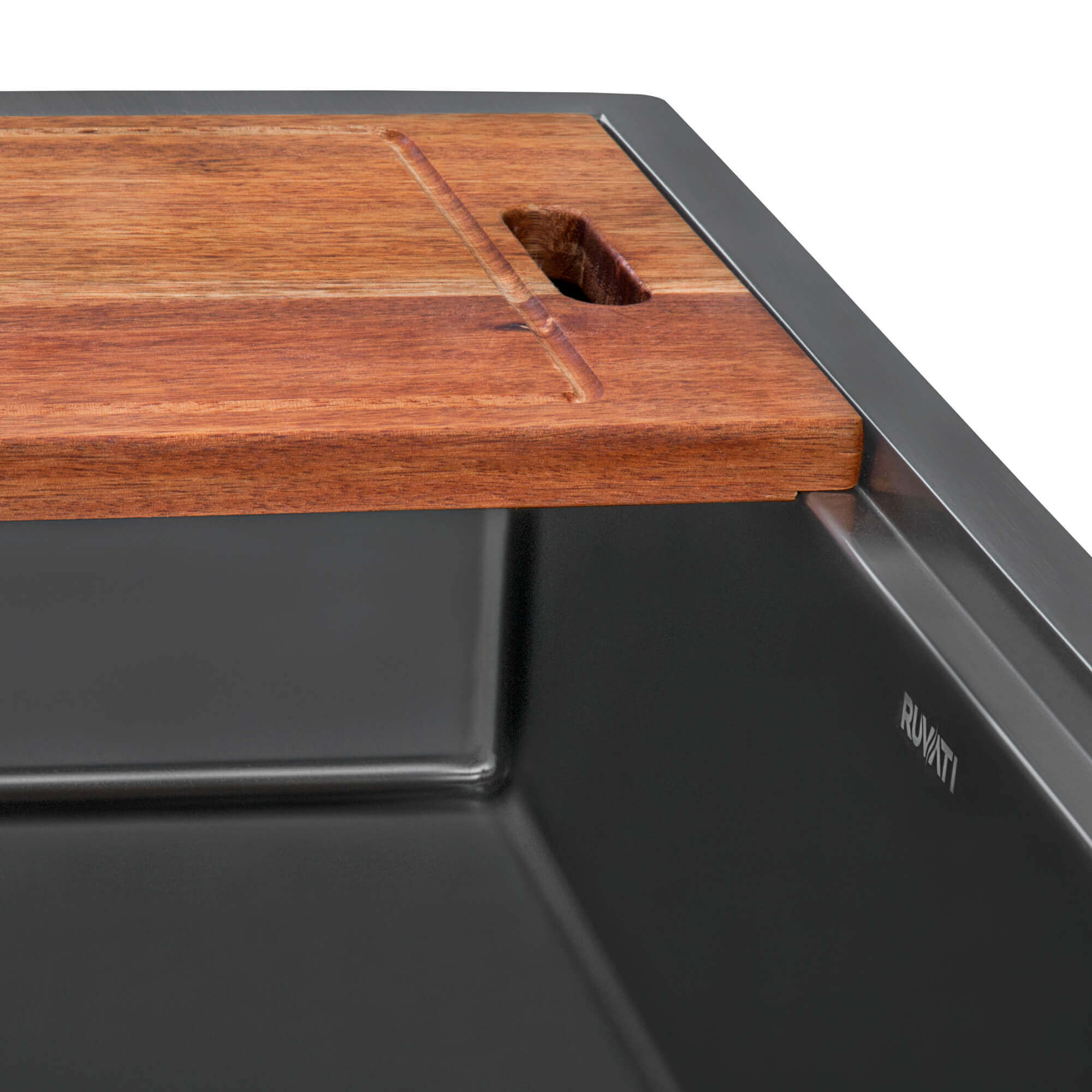 Alternative View of Ruvati Monaco 30" Stainless Steel Workstation Apron-front Farmhouse Sink, Gunmetal Matte Black, 16 Gauge, RVH9106BL