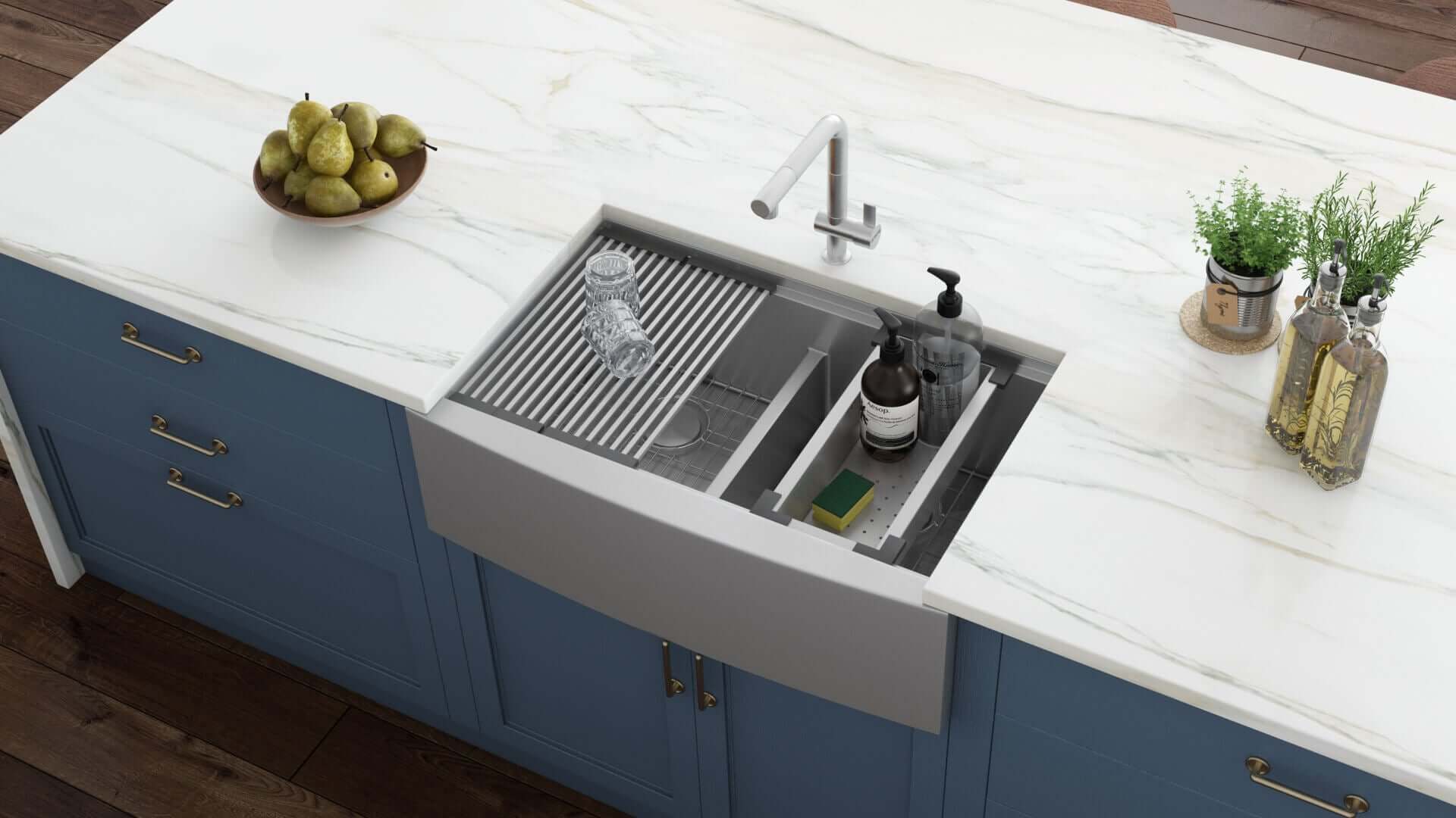 Alternative View of Ruvati Verona 33" Stainless Steel Workstation Apron-front Farmhouse Sink, 60/40 Low Divide Double Bowl, 16 Gauge, RVH9201